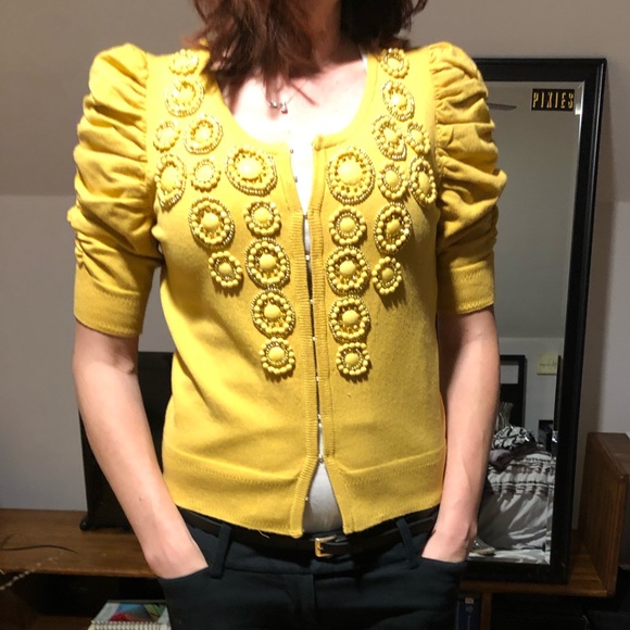 INC Yellow Embellished Top - Size Small Petite - Picture 3 of 6